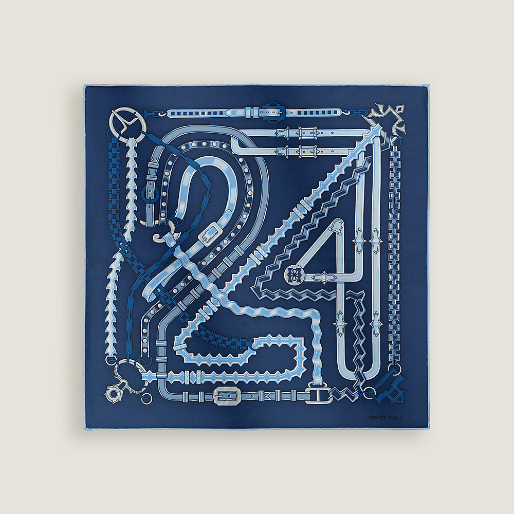 24 Brides et Chaines pocket square 45 - Blue | Hermès USA